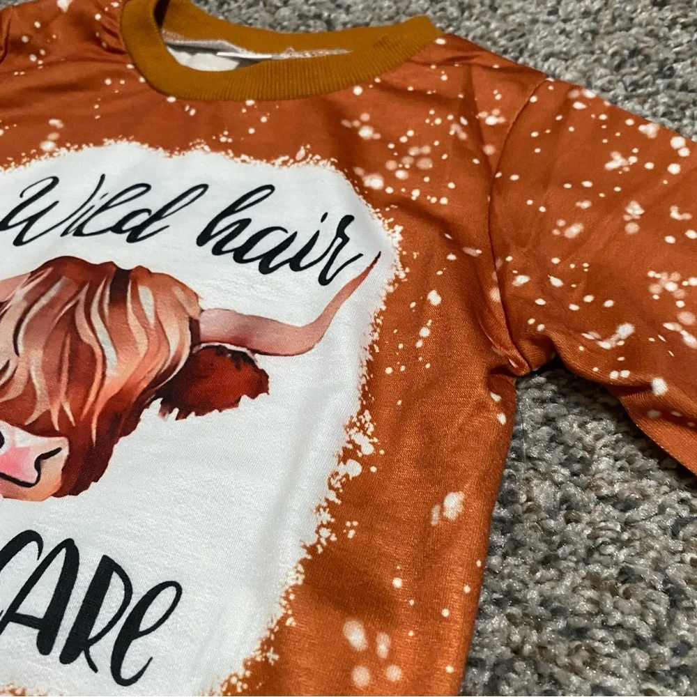 Girls Western Cow girl Set Wild Hair Don't Care Sweatshirt Floral Pants